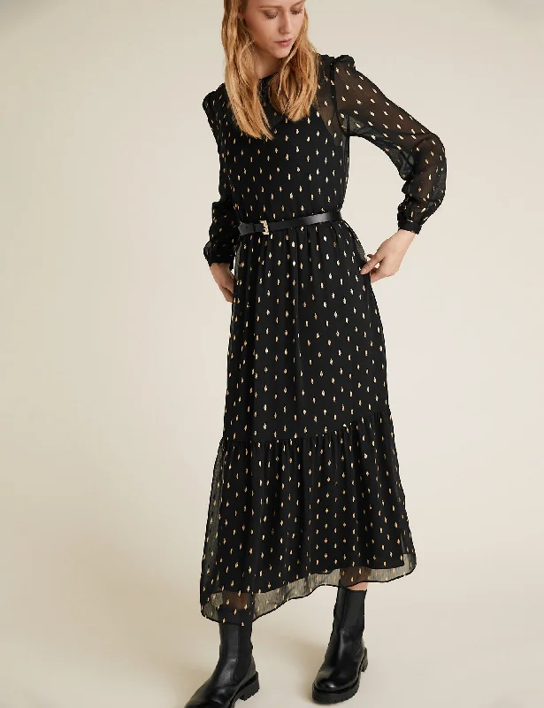 Foil Round Neck Midaxi Tiered Dress Tunics Practical easy-care