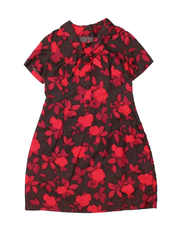 VINTAGE Womens A-Line Dress UK 12 Medium Black Floral Tunics Brand named