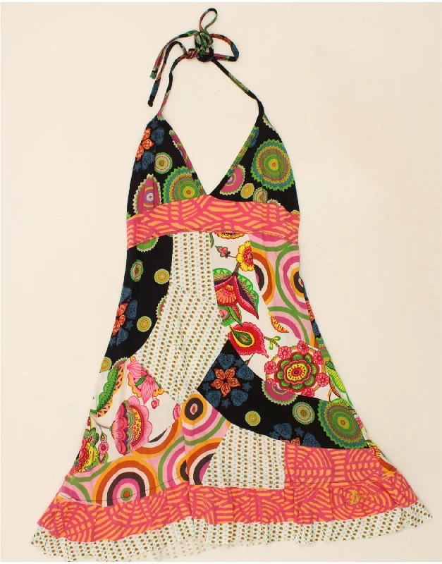 DESIGUAL Womens Halter Dress UK 18 XL Multicoloured Floral Tunics Bridal satin