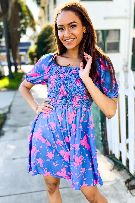 Blue & Pink Floral Dress Tunics Recommended stylist