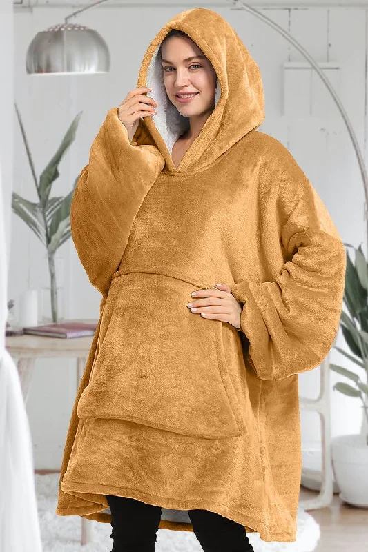 Plain Ultra Soft Front Pocket Oversize Hoodie Blanket Hoodie with Velcro Closure Adjustable Secure