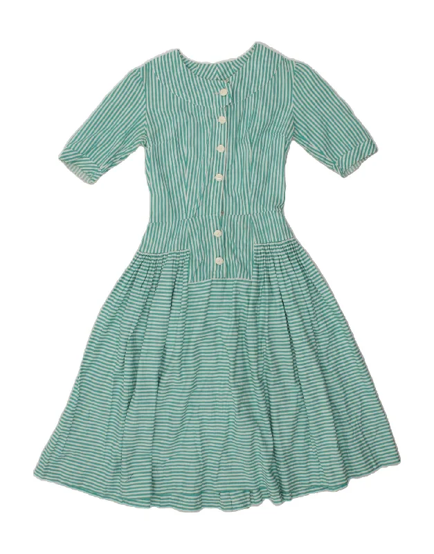 VINTAGE Womens A-Line Dress UK 8 Small Turquoise Striped Tunics Business professional