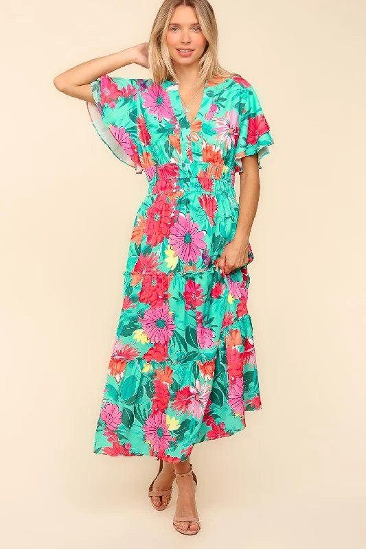 PLUS FLORAL MAXI LENGTH DRESS WITH SIDE POCKET Tunics Luxurious high-end