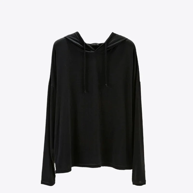 Nightfall Breeze Solid Viscose Womens Hoodie Hoodie with Hem Raw Edge Edgy Unfinished