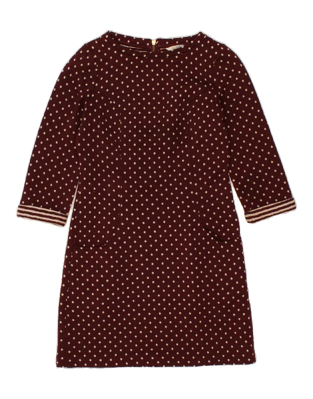 BODEN Womens 3/4 Sleeve A-Line Dress UK 8 Small Maroon Polka Dot Polyester Tunics Seasonal trendy