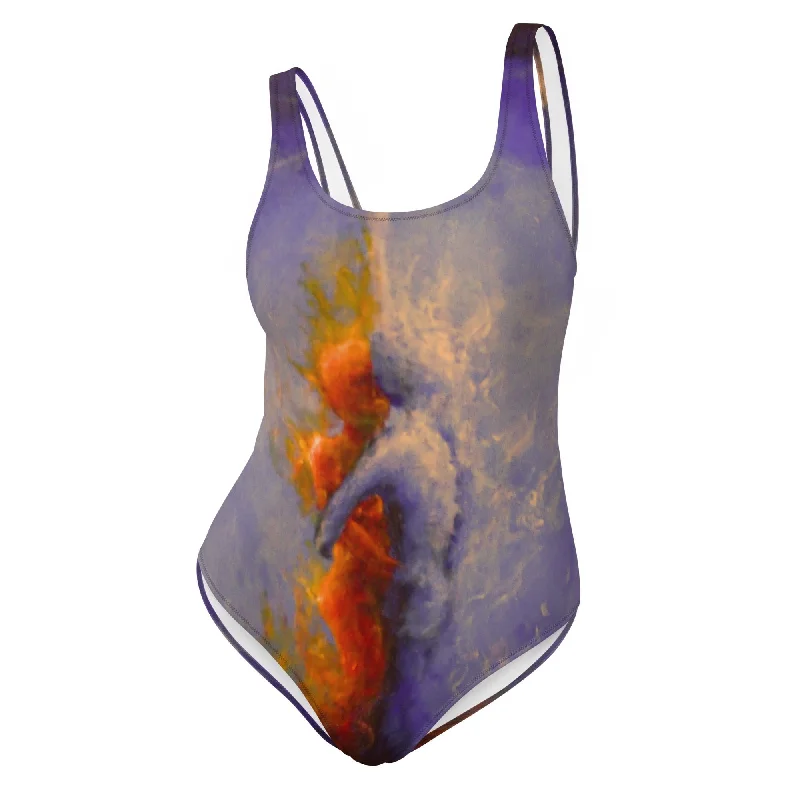 On Beat ~ One-Piece Swimsuit Mesh Panel Swimwear