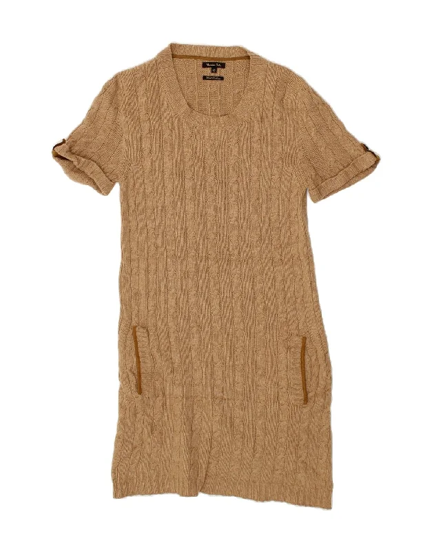MASSIMO DUTTI Womens Short Sleeves Jumper Dress EU 34 2XS Brown Wool Tunics Wedding white