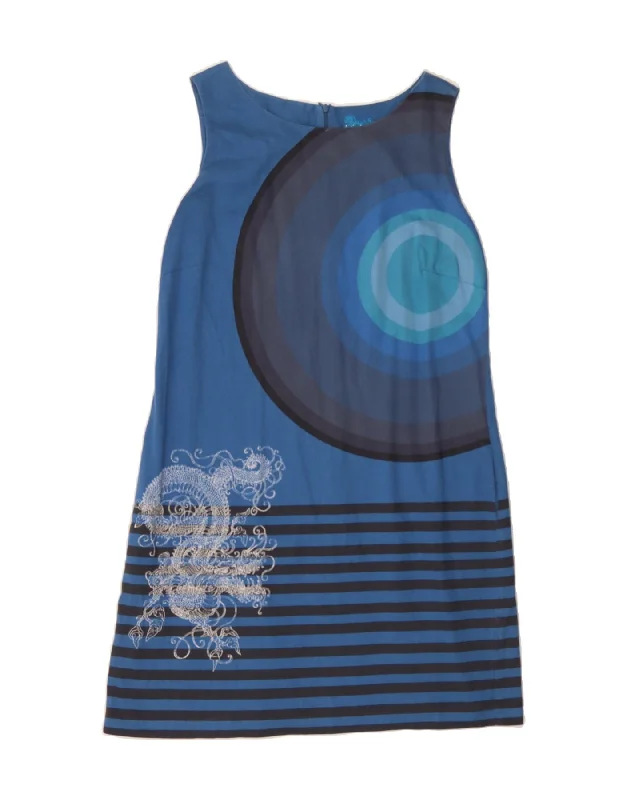 DESIGUAL Womens Sleeveless Basic Dress EU 46 XL Blue Striped Cotton Tunics Sophisticated sleek