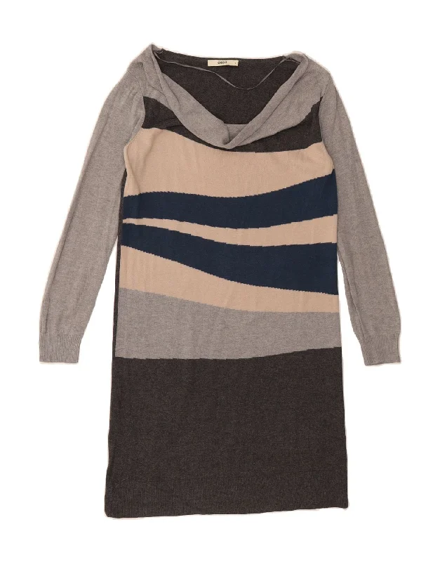 OASIS Womens Jumper Dress UK 10 Small Grey Colourblock Cotton Tunics Velvet soft