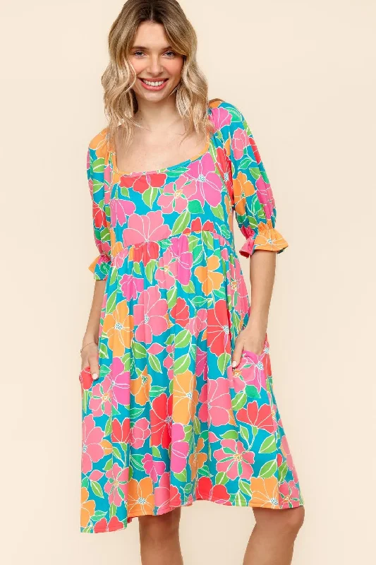 MIDI BABYDOLL DRESS W/ RUFFLE HEM SLEEVE Tunics Sophisticated sleek