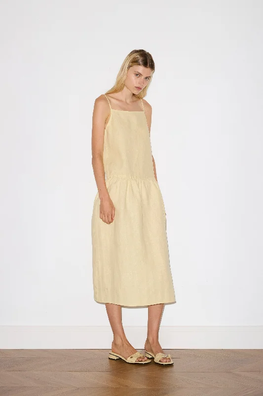 Gathered Halter Dress - Butter Yellow Tunics Sophisticated sleek