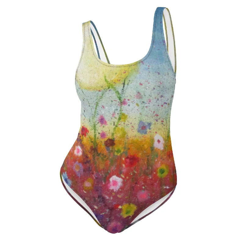 Petalled Skies ~ One-Piece Swimsuit High-Waist Bikini Set