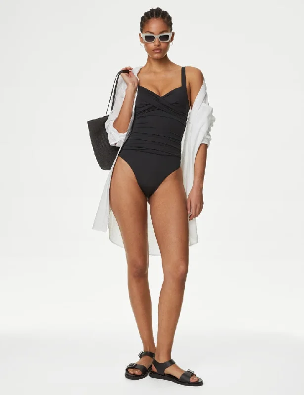 360 Tummy Control Ruched Plunge Swimsuit Sexy Swimwear Set