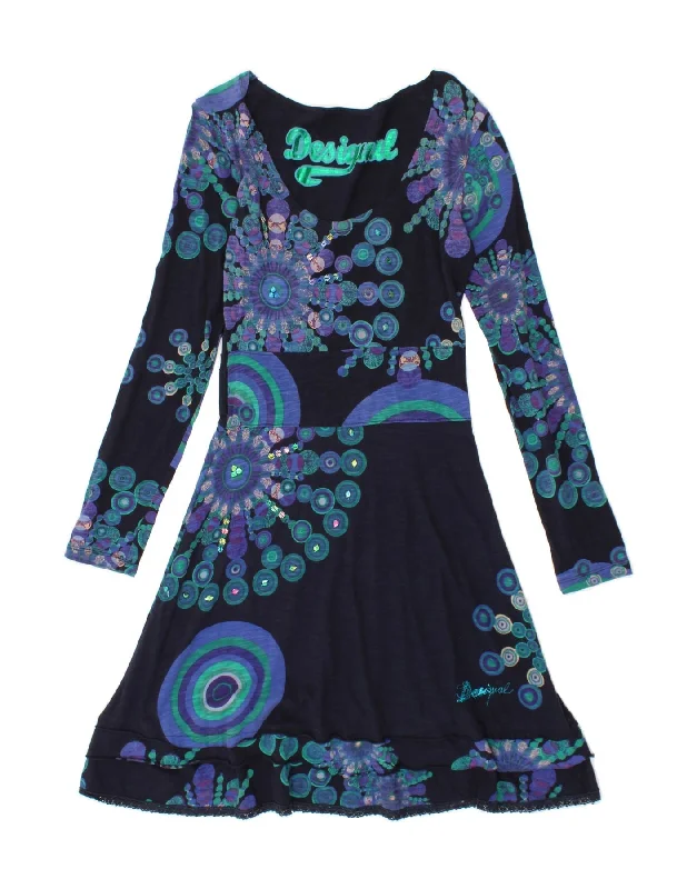 DESIGUAL Womens Abstract Pattern A-Line Dress UK 10 Small Navy Blue Cotton Tunics Hiking breathable DESIGUAL Womens Abstract Pattern A-Line Dress UK 10 Small Navy Blue Cotton Tunics Hiking breathable
