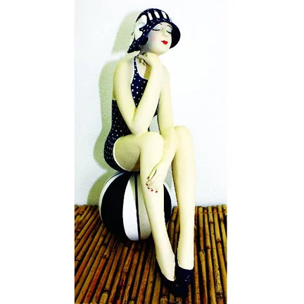 Collectible Bathing Beauty Figurine on Beach Ball - Navy & White Swimsuit & Sun Hat Comfortable Swim Shorts