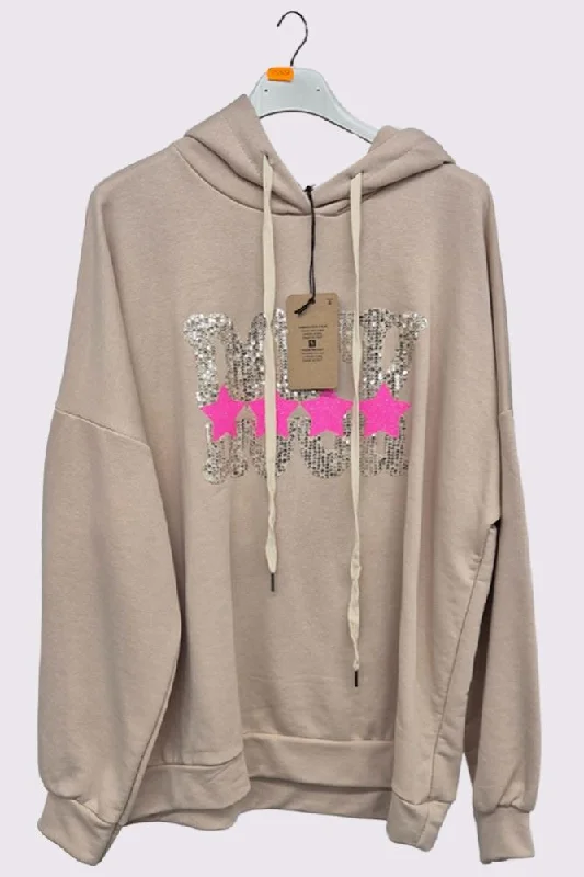 Sequin Star Pattern Oversized Hoodstring Cotton Hoodie Hoodie with Strings Custom Fit Adjustable