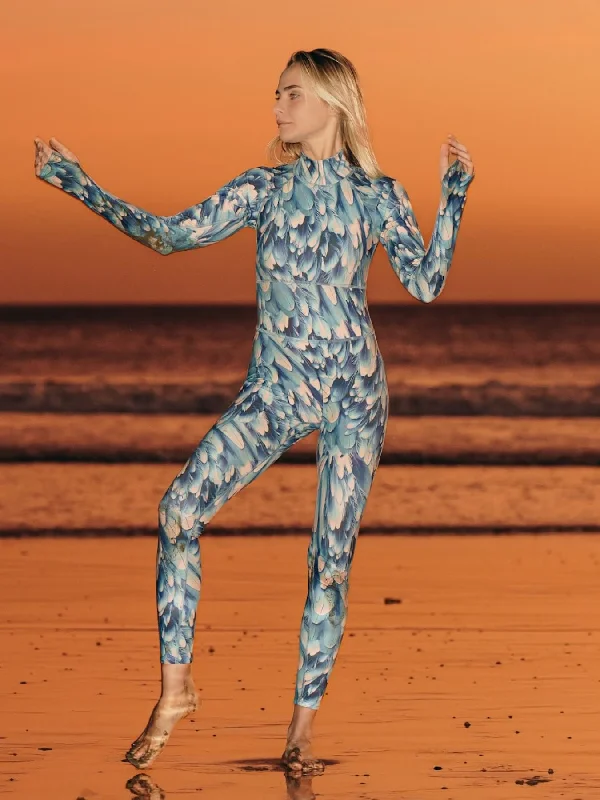 Women's "JOY" UPF 50+ Sun-protective full body swimsuit - AZURE PLOOM Floral Swimwear Set