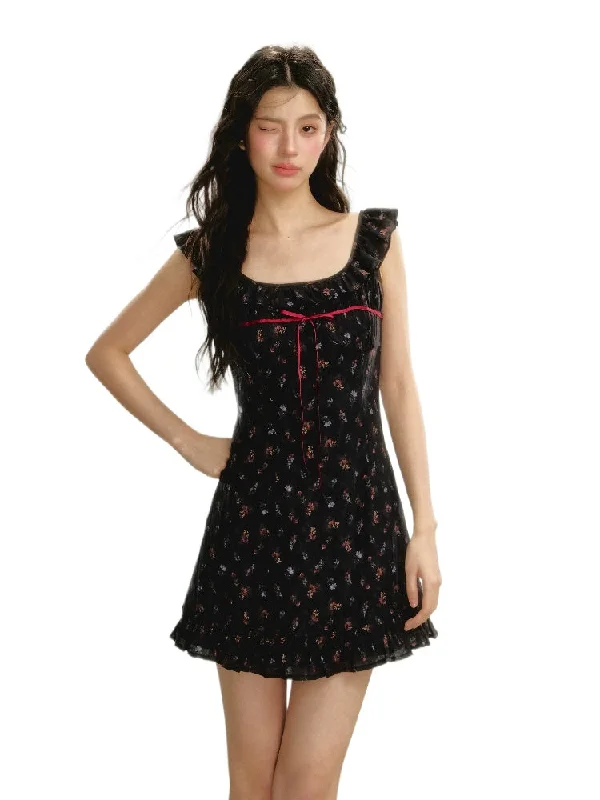 (Final Sale) Flutter Sleeve Strap Floral Dress Tunics Timeless classic