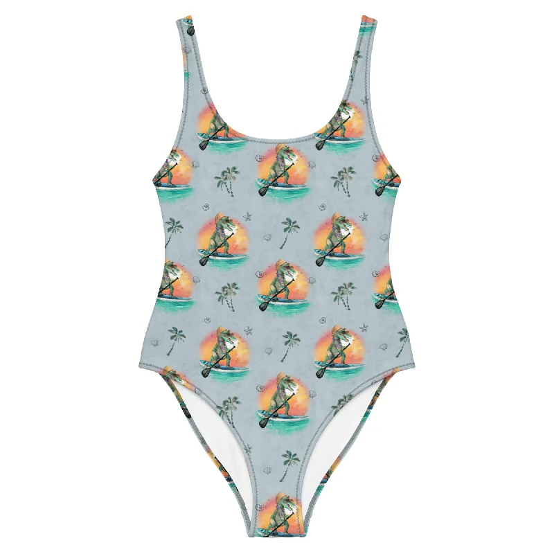 SUP Rex - Women's Dinosaur One-Piece Swimsuit Sleek Racerback Swimsuit