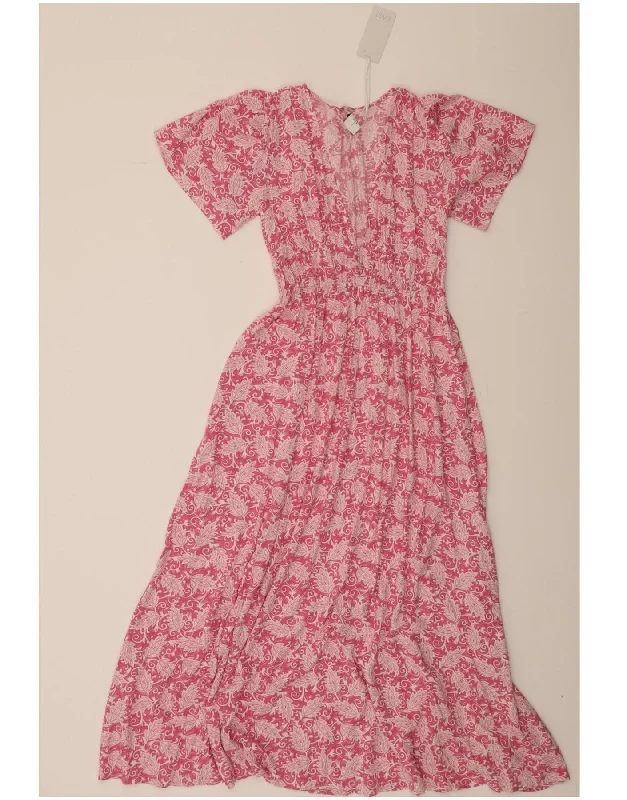 VINTAGE Womens Maxi A-Line Dress UK 10 Small Pink Paisley Viscose Tunics Sale discount