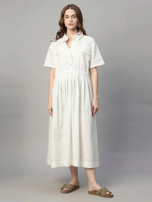 Women's White Tencel Regular Fit Dress Tunics Trousers formal