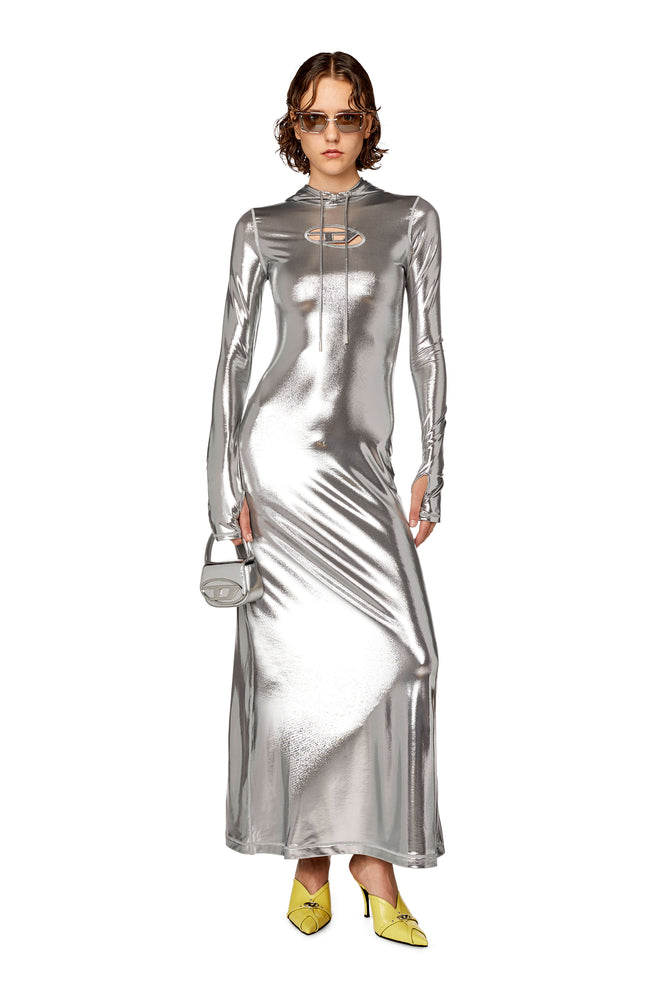 Hoodie dress with shiny foil coating Hoodie with Turtle Neck Cozy Winter