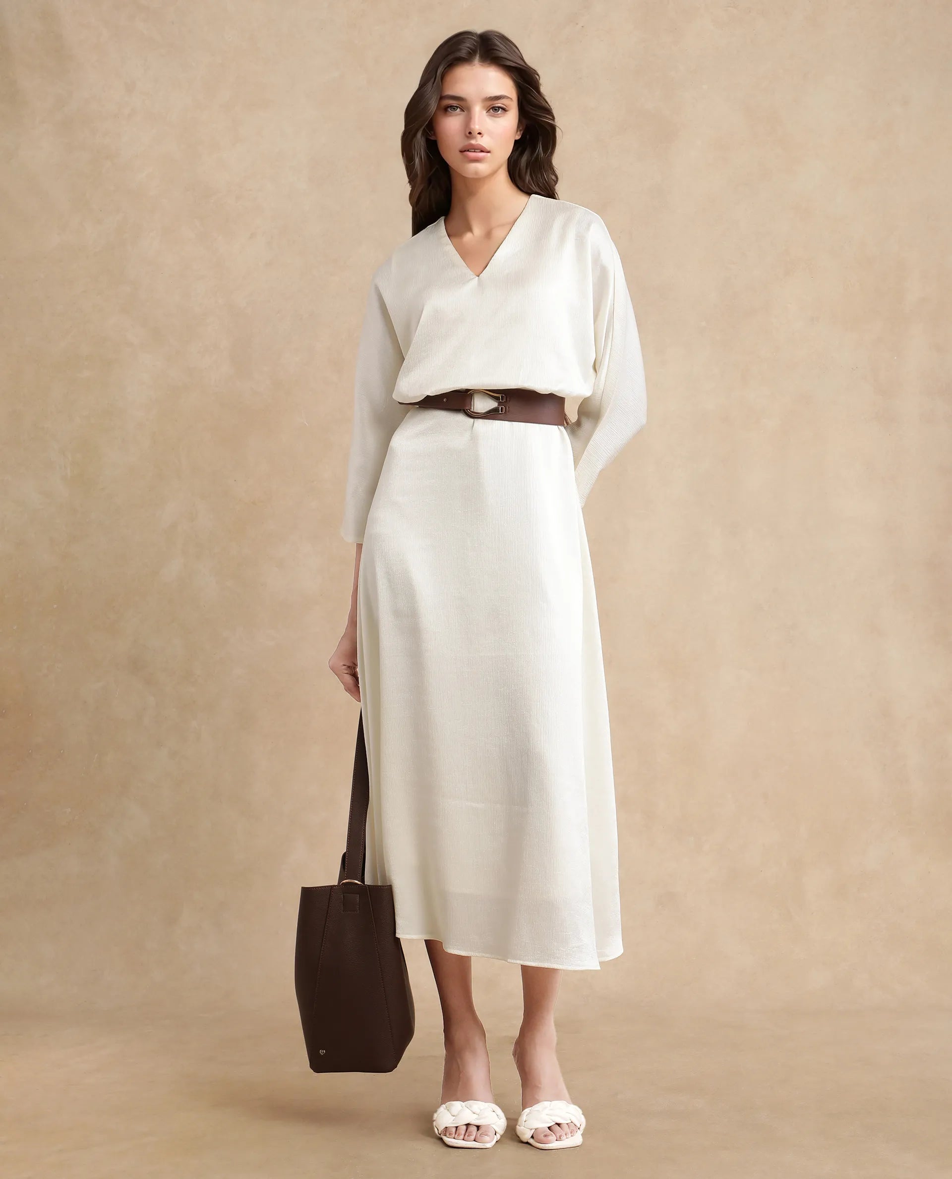 Rareism Women Somsho Off White Polyester Fabric Full Sleeve V-Neck Zipper Closure A-Line Maxi Plain Dress Tunics Floral girly Rareism Women Somsho Off White Polyester Fabric Full Sleeve V-Neck Zipper Closure A-Line Maxi Plain Dress Tunics Floral girly