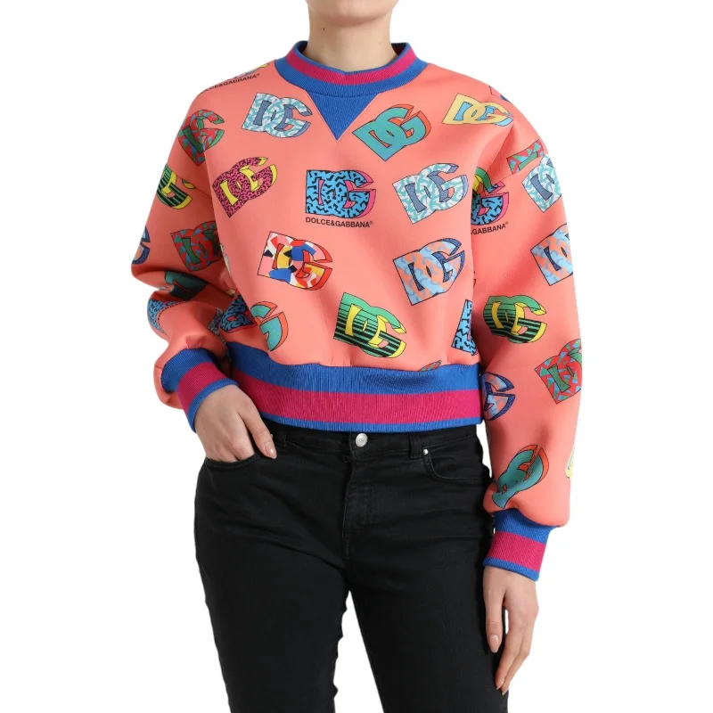 Dolce & Gabbana Salmon Pink Crew Neck Logo Sweatshirt Hoodie with Lining Warm Insulated