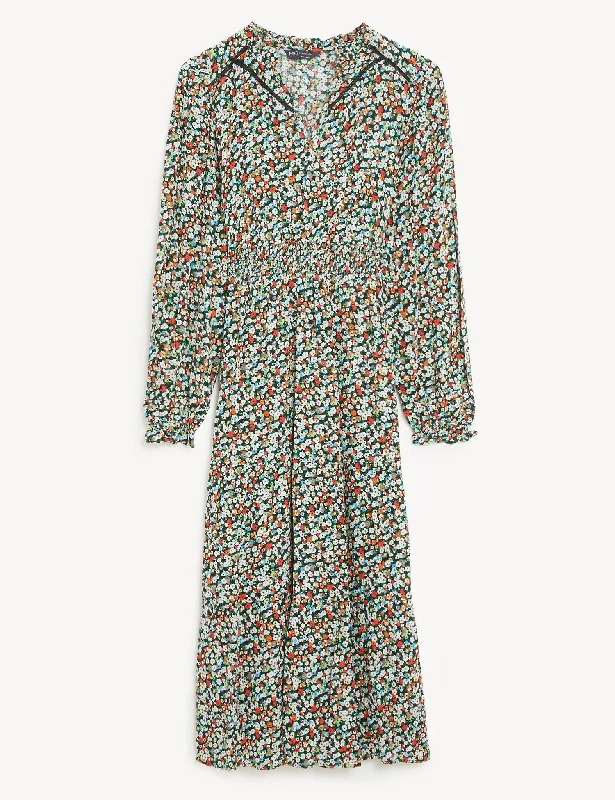 Printed V-Neck Midi Waisted Dress Tunics Recommended stylist