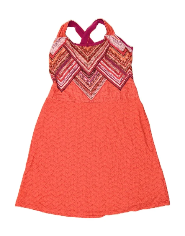 PRANA Womens Halter Dress UK 16 Large Orange Chevron Elegant Long Evening