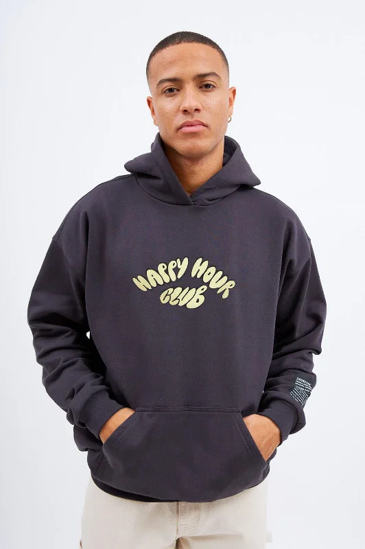 Damien Hoodie - Graphite Happy Hour Lemon Hoodie with Monochrome Minimalist Simple