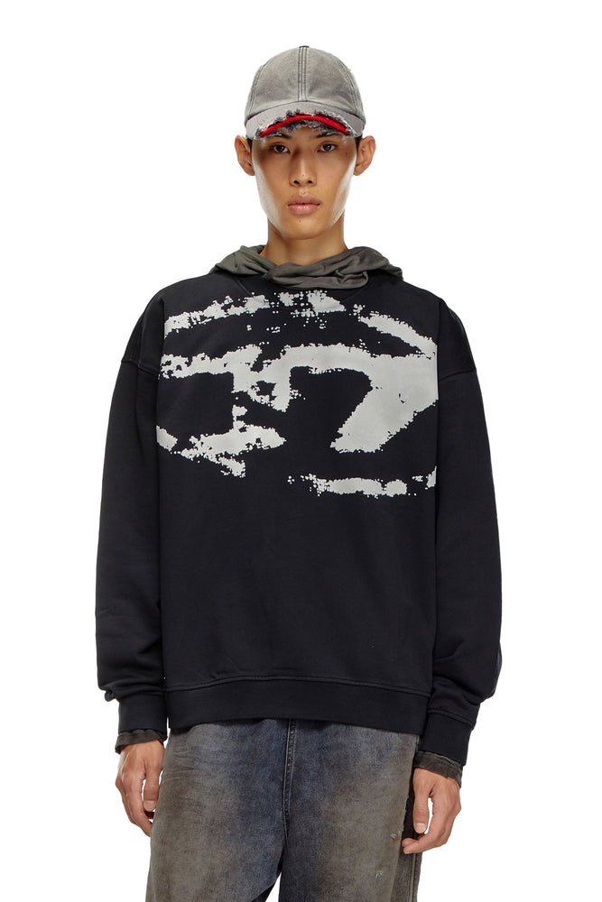 Sweatshirt with distressed flocked logo Hoodie with Raw Hem Edgy Unfinished