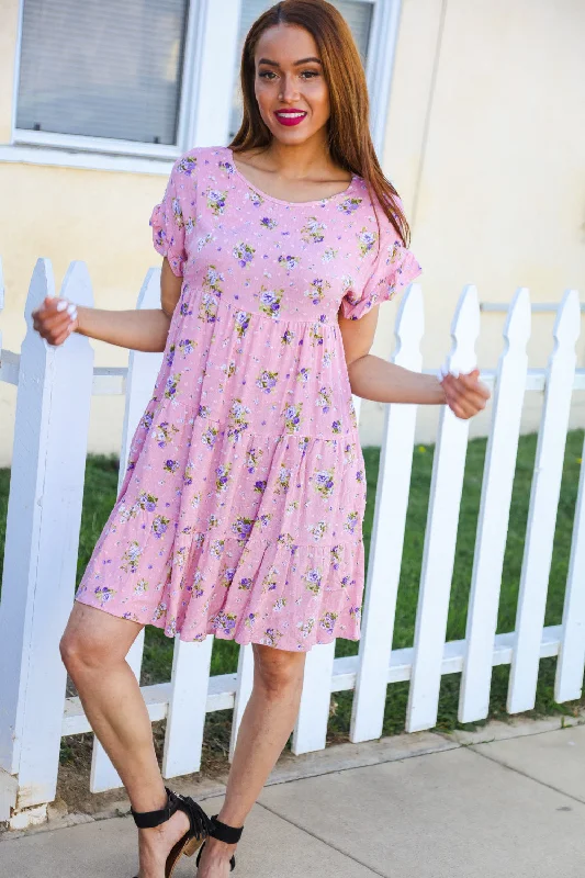 Blush Swiss Dot Floral Tiered Dress Tunics Bridal satin