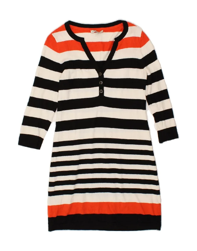 LAURA ASHLEY Womens Long Sleeve Jumper Dress UK 12 Medium  White Striped Tunics Office stylish