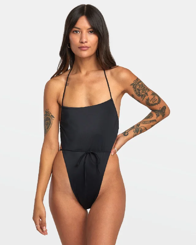 Solid Swenddal One-Piece Swimsuit - Black Quick-Dry Tankini