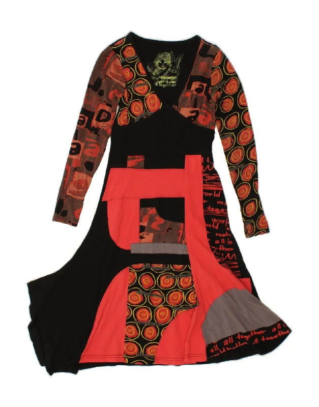 DESIGUAL Womens Graphic Asymmetrical Dress UK 4 XS Multicoloured Geometric Tunics Floral girly