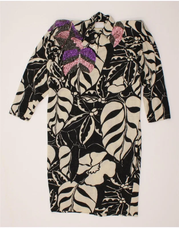 VINTAGE Womens Abstract Pattern Long Sleeve Polo Dress UK 14 Medium Black Tunics Designer luxury VINTAGE Womens Abstract Pattern Long Sleeve Polo Dress UK 14 Medium Black Tunics Designer luxury