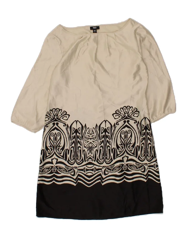 MOSSIMO Womens Abstract Pattern Shift Dress UK 6 XS Off White Colourblock Tunics Bridal satin