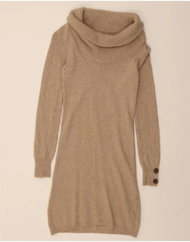 MASSIMO DUTTI Womens Long Sleeve Roll Neck Jumper Dress UK 10 Small Beige Tunics Lace romantic