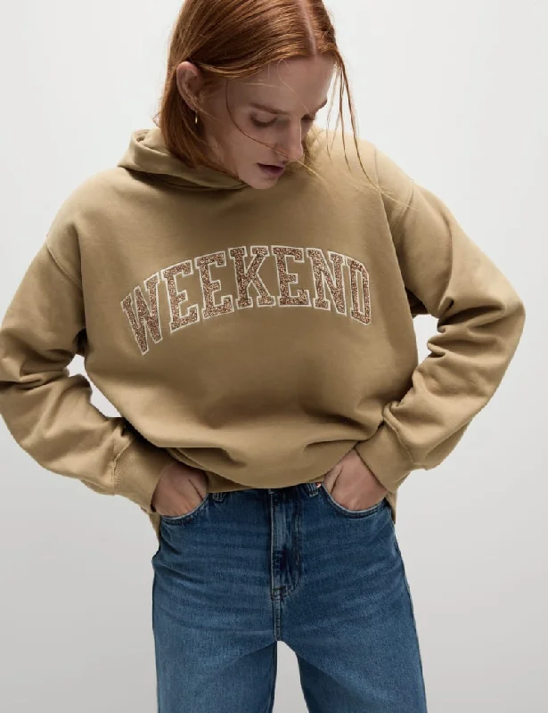 Pure Cotton Embellished Longline Hoodie Hoodie with Logo Branding Identity