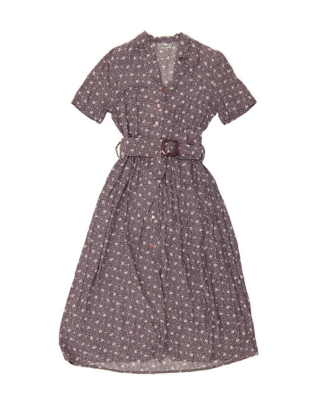 VINTAGE Womens Short Sleeves A-Line Dress IT 46 Large Purple Floral Floral Print girly