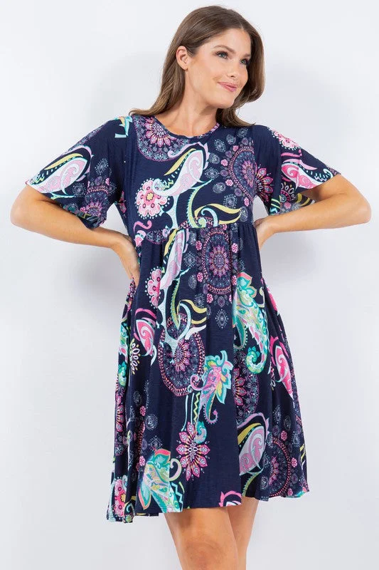 Navy Printed Design Dress Tunics New arrival