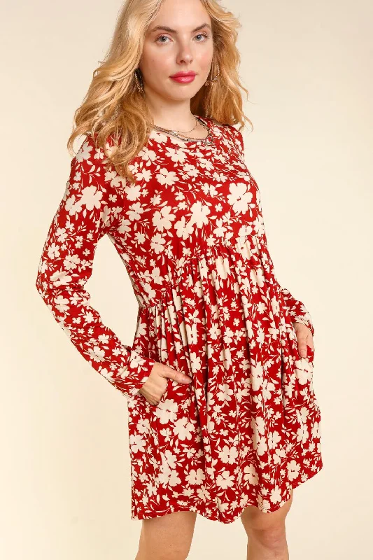 FLORAL BABYDOLL KNIT DRESS WITH SIDE POCKETS Tunics Custom made