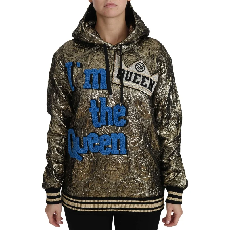 Dolce & Gabbana Im The Queen Multicolor Hoodie Sweatshirt Hoodie with Double Zipper Versatile Adjustable