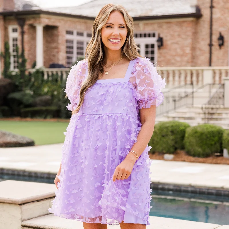 Puffs Please Dress, Lavender Off-the-shoulder Chic Trendy