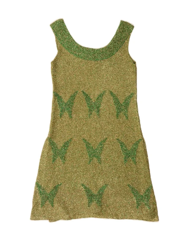 VINTAGE Womens Sleeveless A-Line Dress UK 4 XS Green Butterfly Tunics Fashionable chic