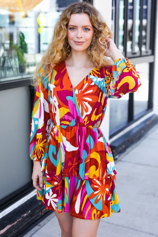 Multicolor Abstract Floral Surplice Dress Tunics Cozy comfortable