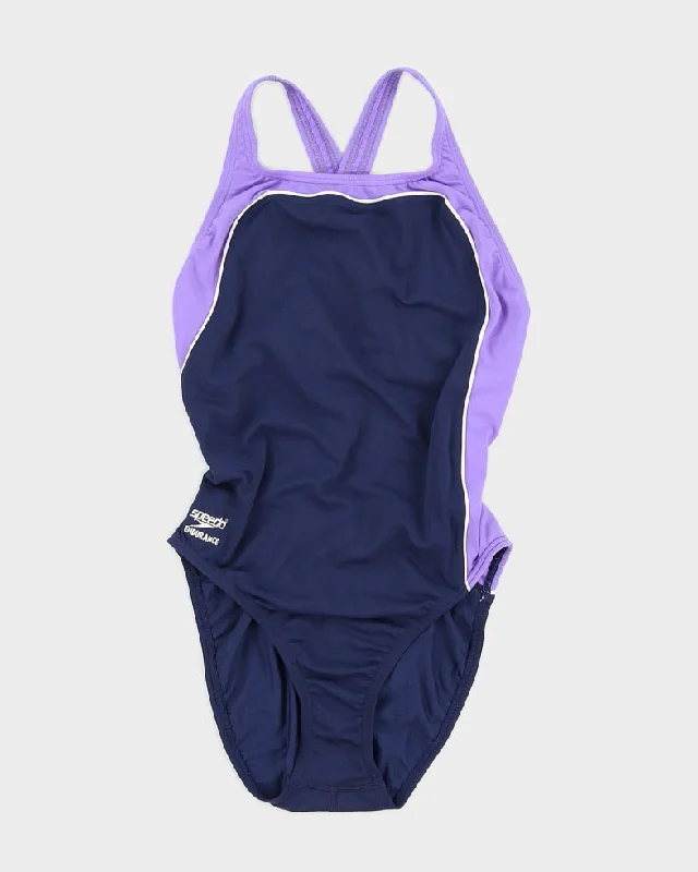 90s Navy Purple Speedo Endurance Swimsuit - M Floral Bikini Top