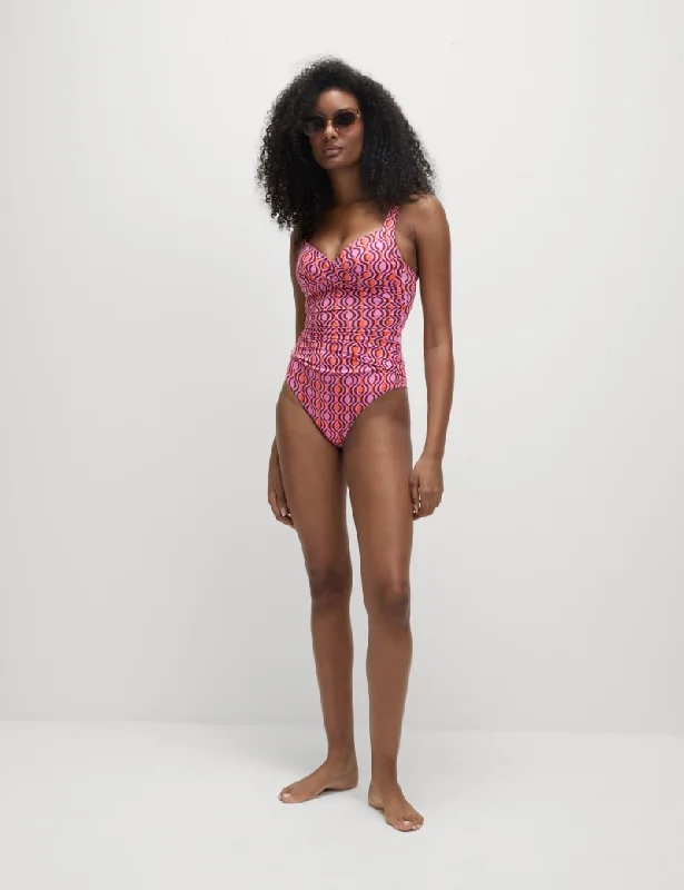360 Tummy Control Printed Plunge Swimsuit Beachy Ruffle Bikini