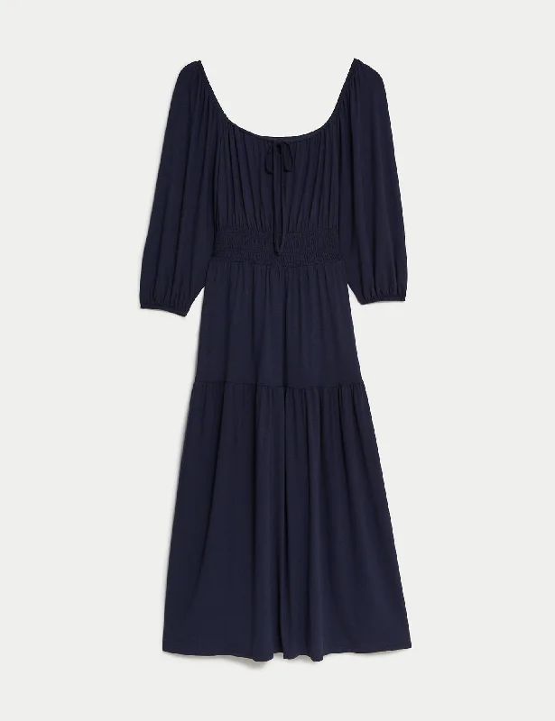 Jersey Square Neck Midi Waisted Dress Tunics Versatile stylish